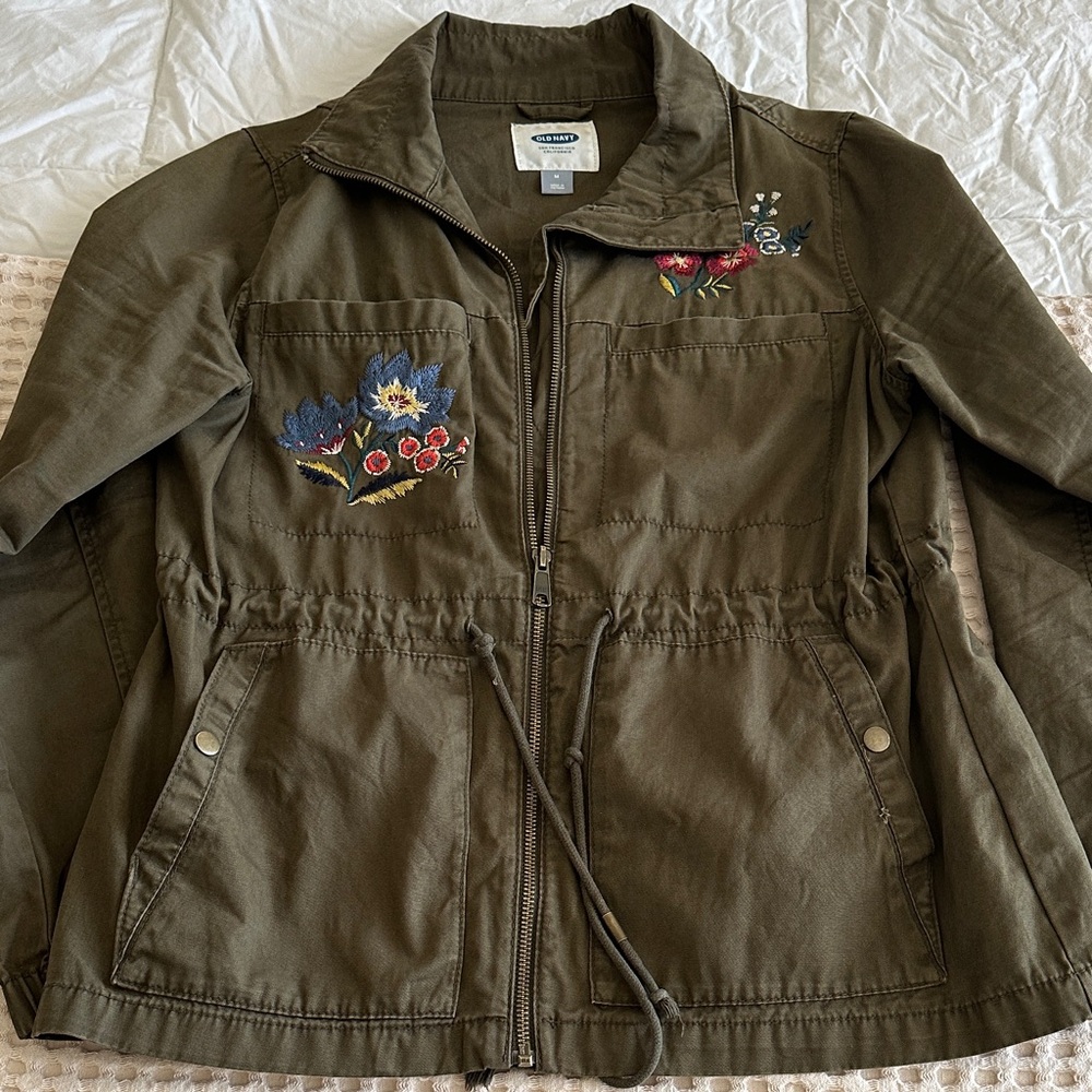 Old Navy Khaki Embroidered Olive Jacket size medium